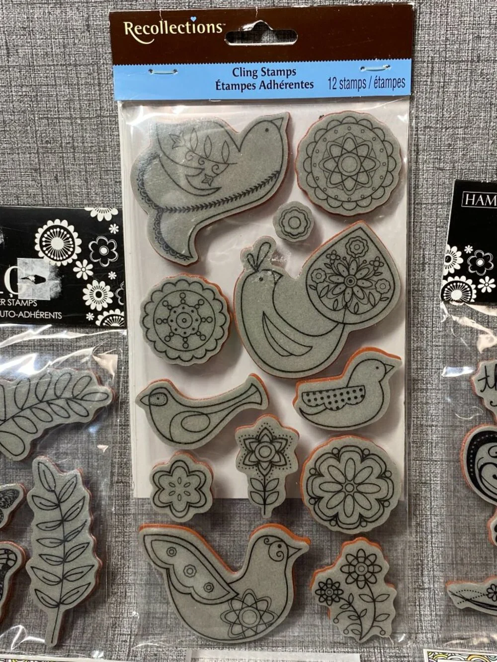 Garden Cling Stamps Recollections Hampton Arts & 1 Acrylic Blocks 6pc Lot NOS